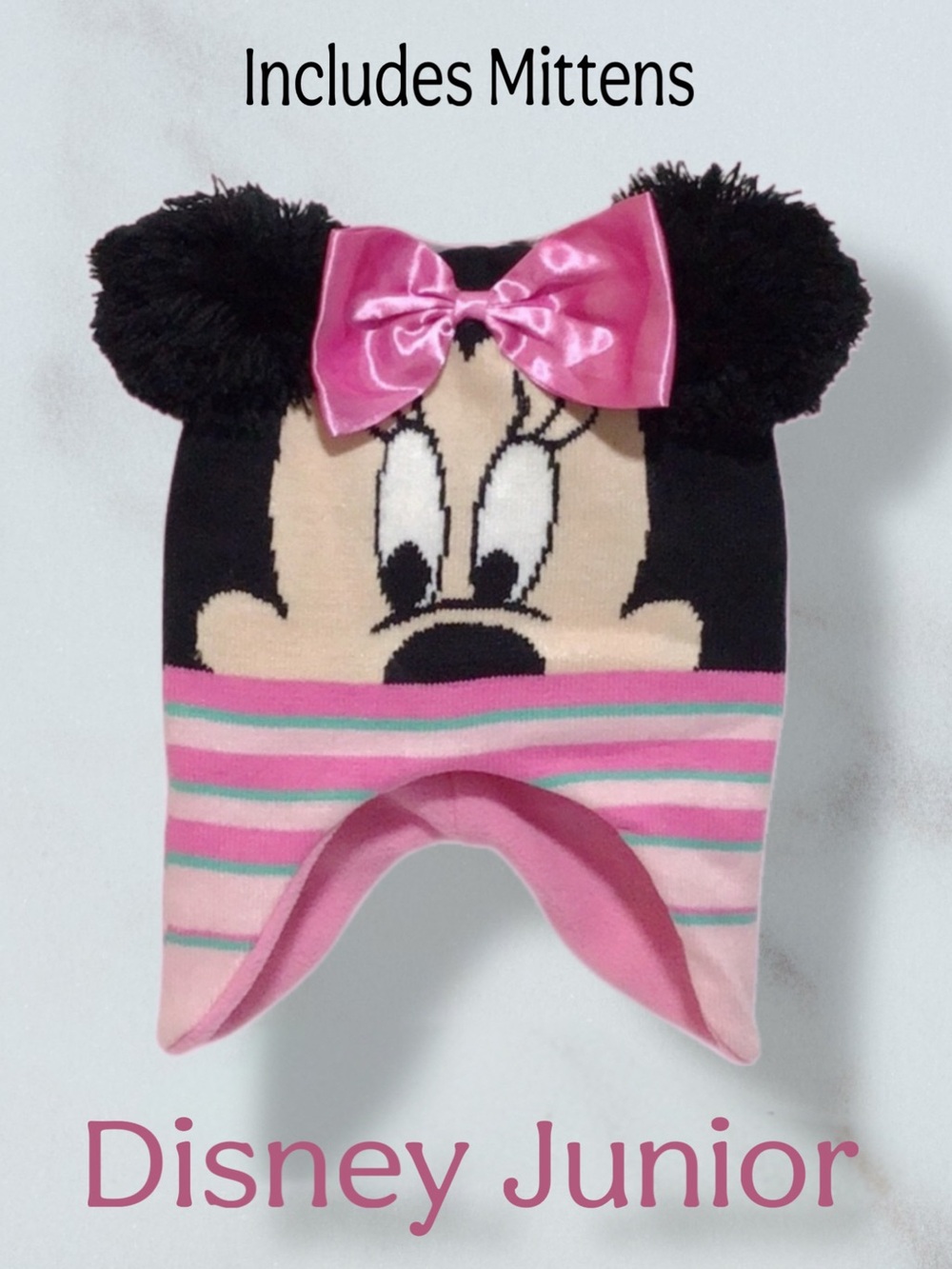 DISNEY JUNIOR  Minnie Mouse Hat‎ and Mitten Set NEW